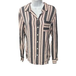 Foxcroft Womens Long Sleeve Button Up Shirt Muti Color‎ Geometric Print Rayon